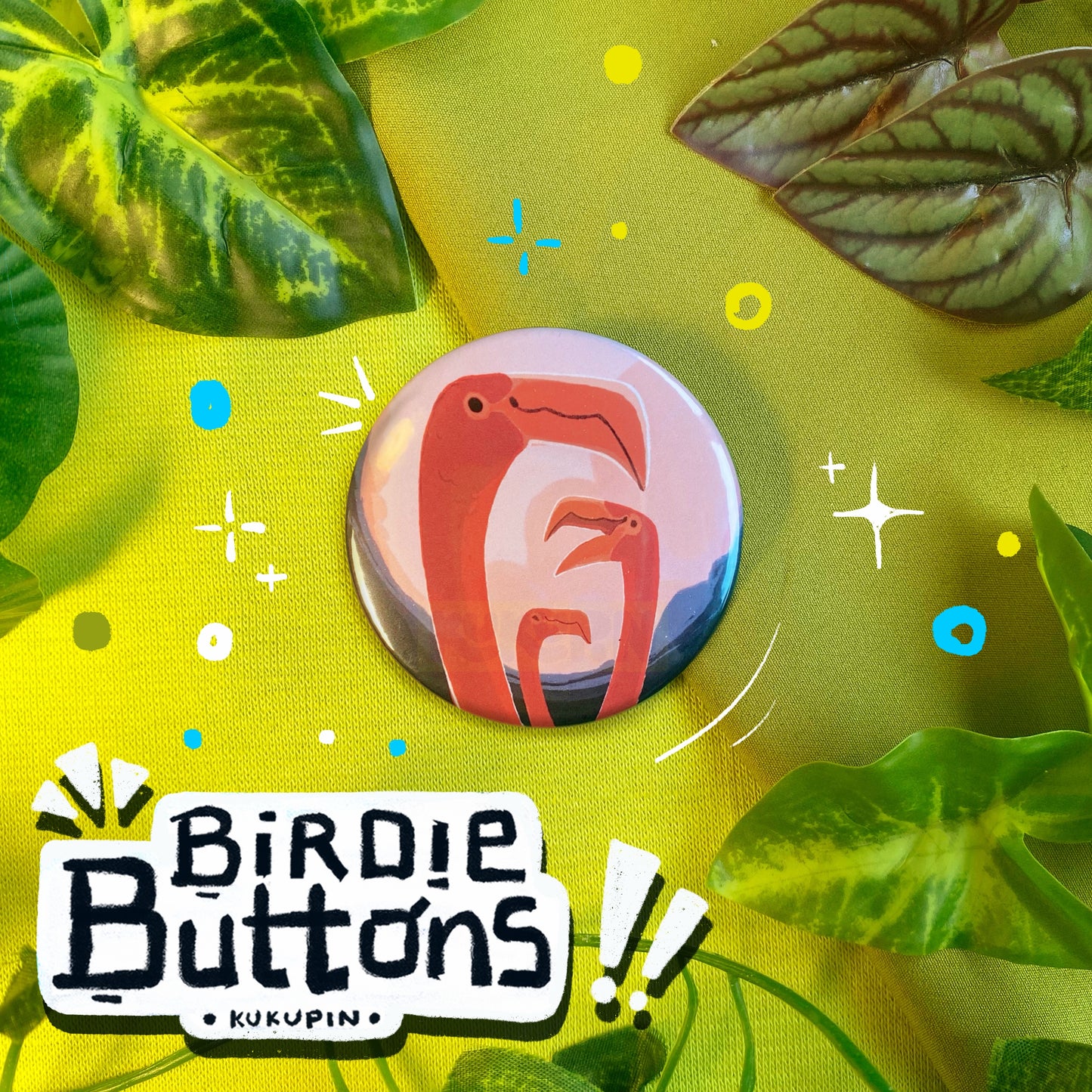 Pink Flamingo Dusk 💗| Birdie Buttons | Button Pin
