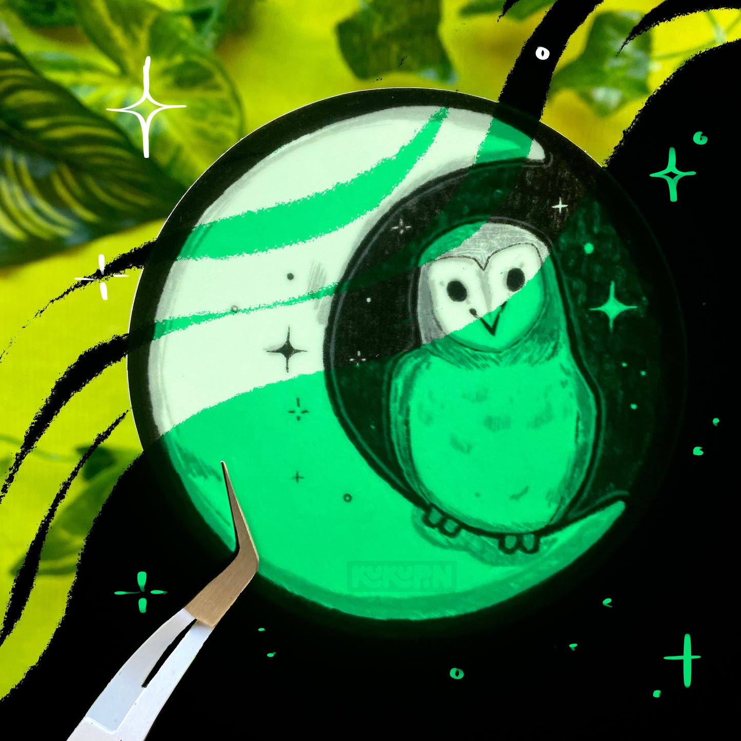 Owly night | Glow-in-the-dark Sticker | Weatherproof